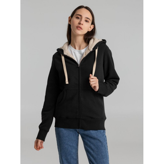 Толстовка унисекс на молнии Sherpa черная, размер XXS