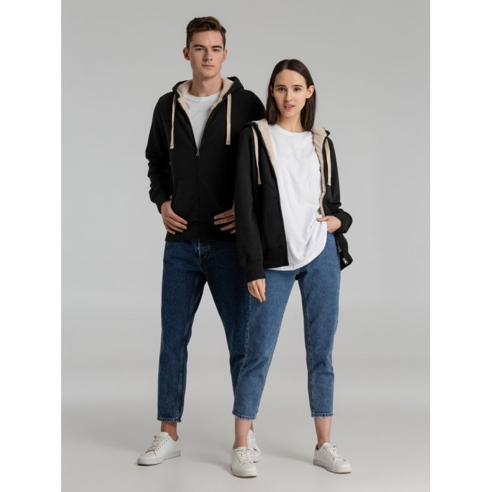 Толстовка унисекс на молнии Sherpa черная, размер XXS