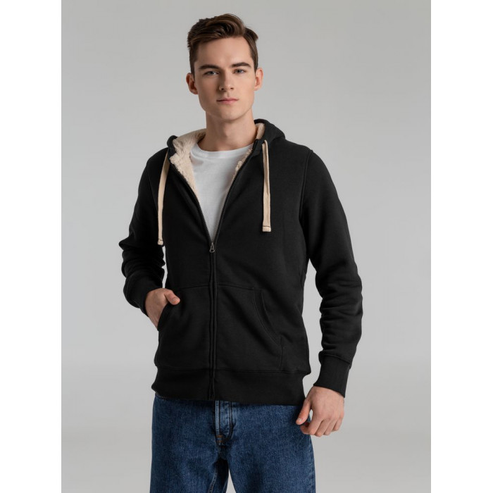 Толстовка унисекс на молнии Sherpa черная, размер XXS