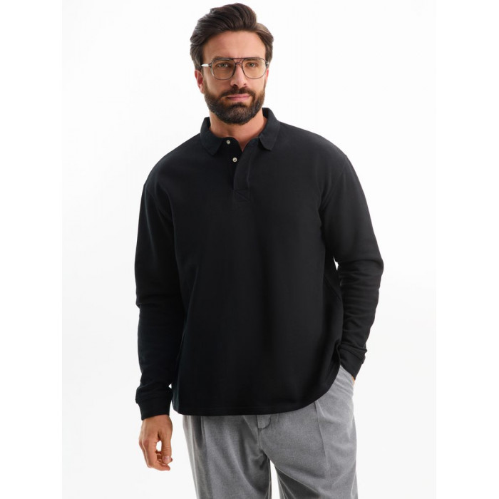 Рубашка поло оверсайз с длинным рукавом Heritage, черная, размер 5XL