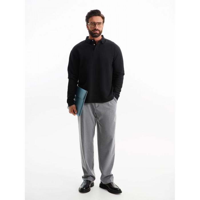 Рубашка поло оверсайз с длинным рукавом Heritage, черная, размер 5XL