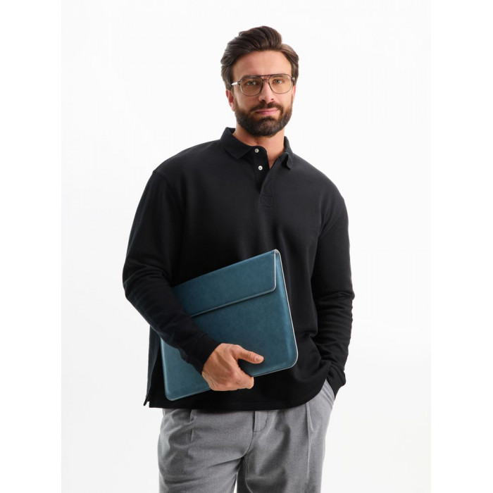 Рубашка поло оверсайз с длинным рукавом Heritage, черная, размер 5XL