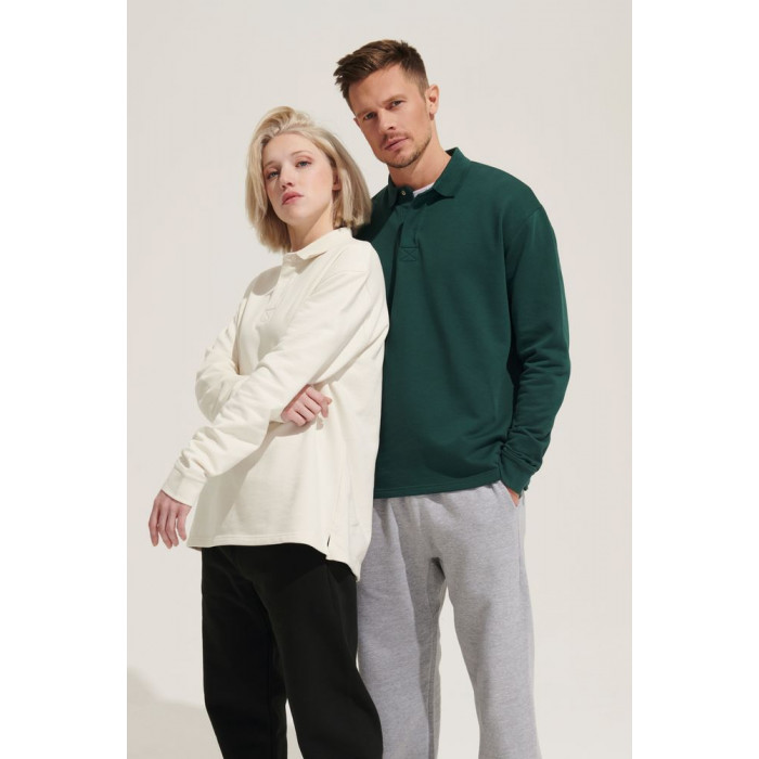 Рубашка поло оверсайз с длинным рукавом Heritage, серый меланж, размер 3XL