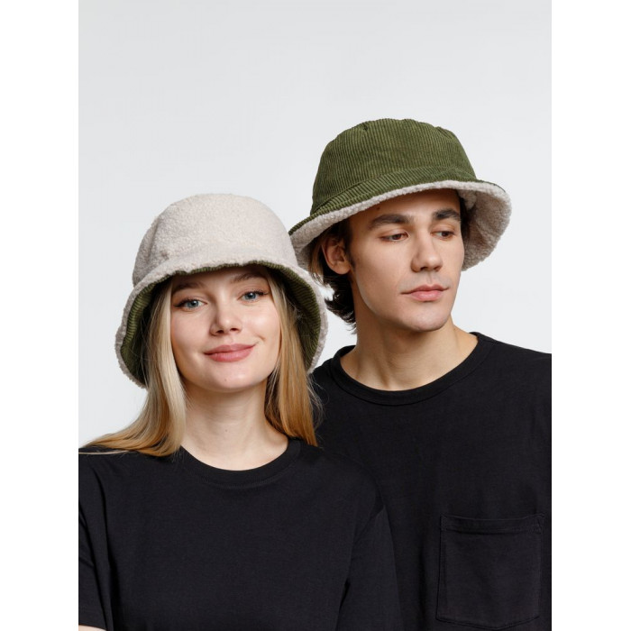 Панама Bucket двусторонняя утепленная, хаки с бежевым