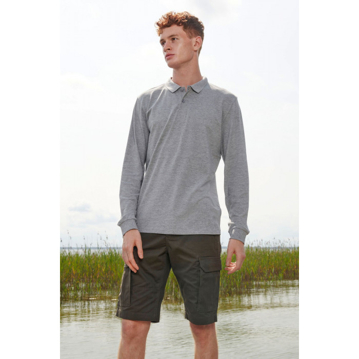 Рубашка поло унисекс с длинным рукавом Planet LSL, серый меланж, размер XXL