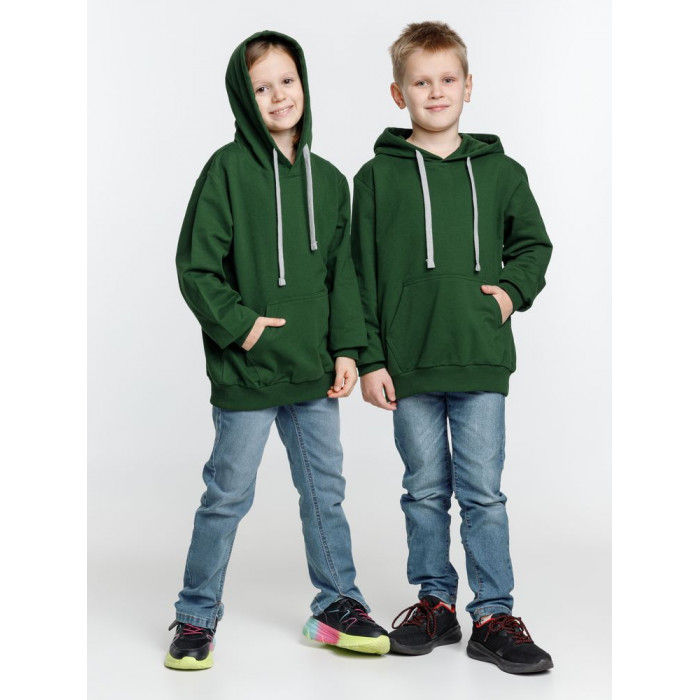 Толстовка с капюшоном детская Kirenga Kids, темно-зеленая, 12 лет