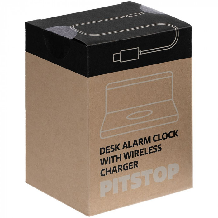 Часы настольные с беспроводным зарядным устройством Pitstop, черные