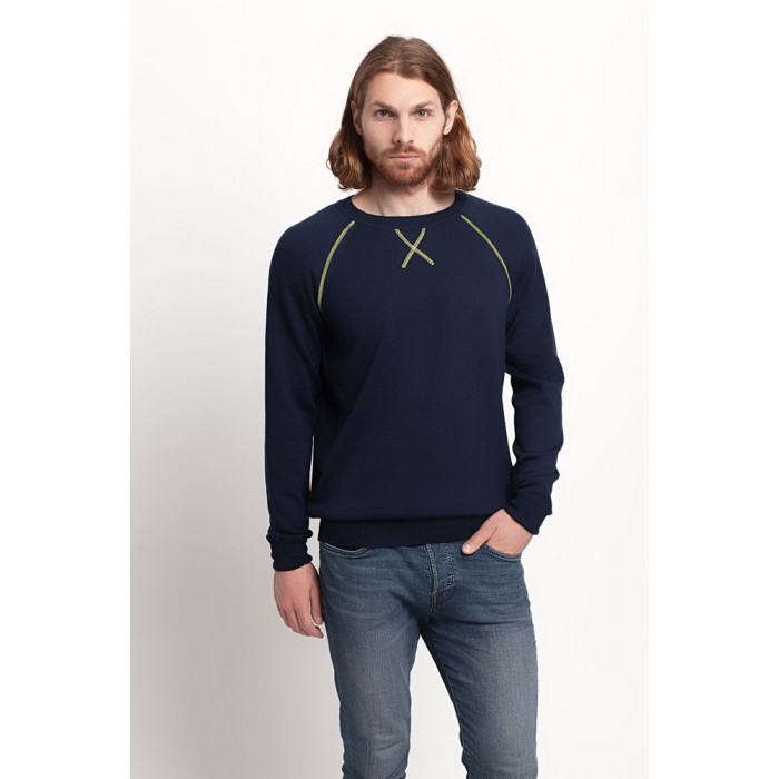 Джемпер Stitch с контрастной отделкой, синий с зеленым, размер XL