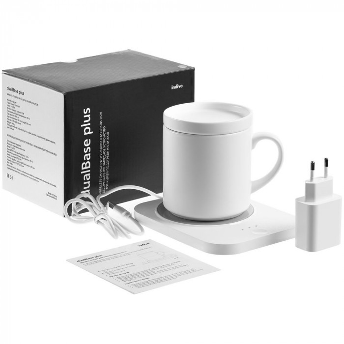 Кружка с подогревом и беспроводной зарядкой dualBase plus, белая