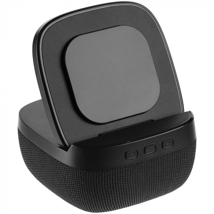 Колонка с беспроводной зарядкой Esca и подсветкой логотипа, черная