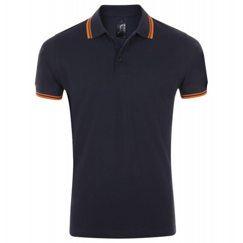 Рубашка поло мужская Pasadena Men 200 с контрастной отделкой, темно-синяя (navy) с неоново-оранжевым, размер 3XL