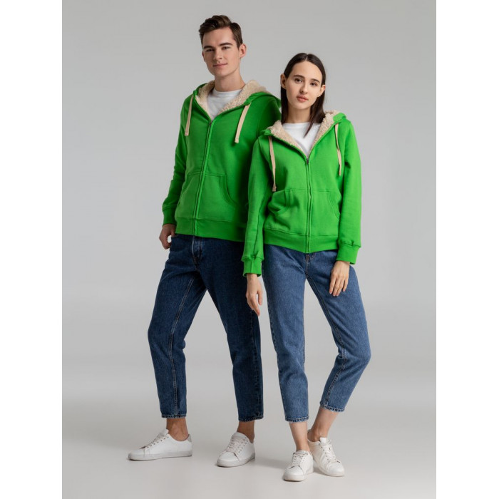 Толстовка унисекс на молнии Sherpa 280, ярко-зеленая, размер XXS