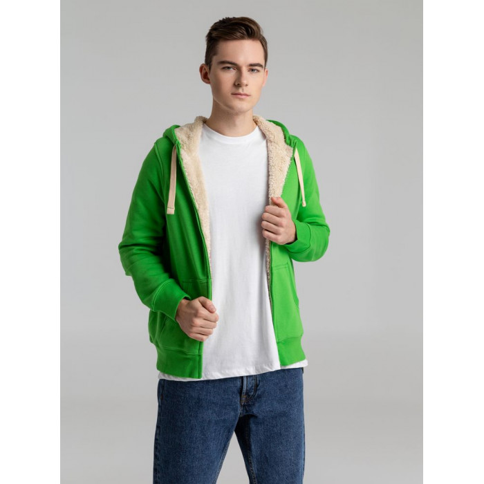 Толстовка унисекс на молнии Sherpa 280, ярко-зеленая, размер XXS