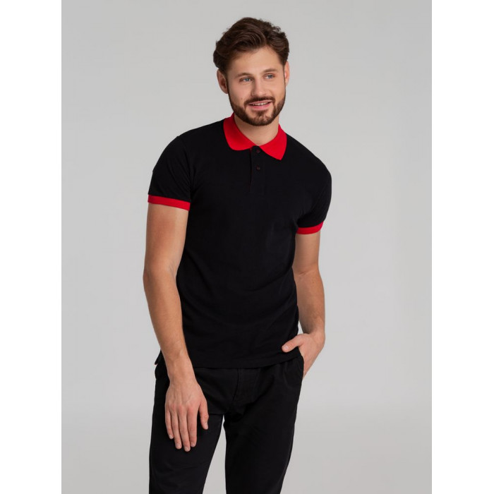 Рубашка поло Prince 190 черная с красным, размер XXL