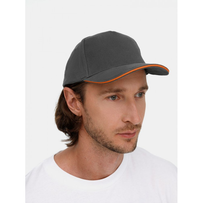 Бейсболка Long Beach, серая с оранжевым