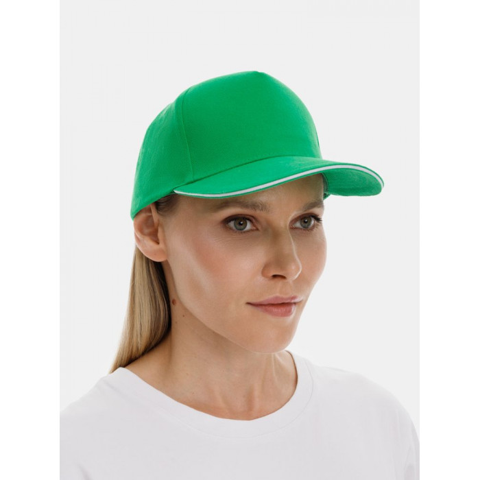 Бейсболка Long Beach, ярко-зеленая с белым