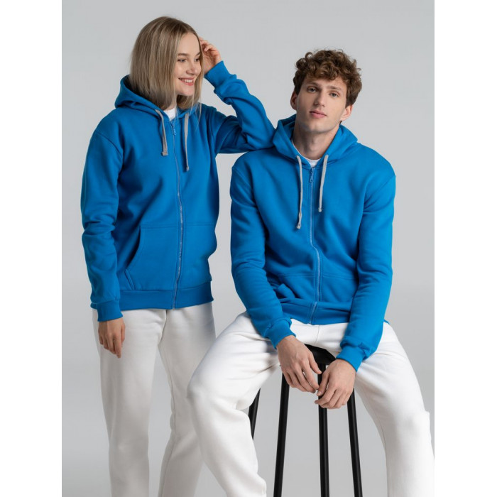 Толстовка с капюшоном на молнии Unit Siverga Heavy, бирюзовая, размер 4XL