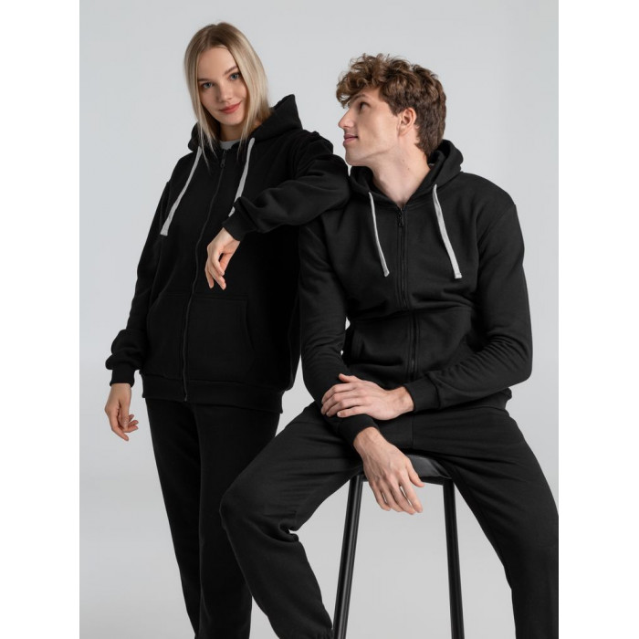Толстовка на молнии с капюшоном Unit Siverga Heavy черная, размер XS