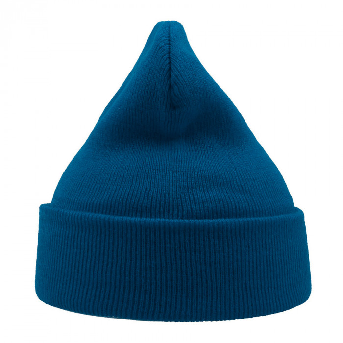 Шапка вязаная  двойная "Wind", с отворотом_сапфировый,100% акрил