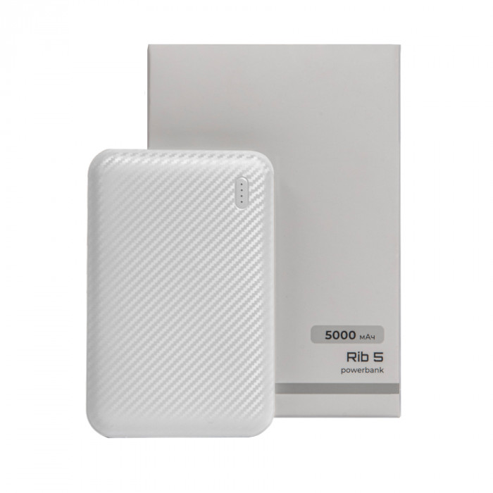 Универсальный аккумулятор Rib 5 (5000 мАч), белый, 9,8х6.3х1,4 см
