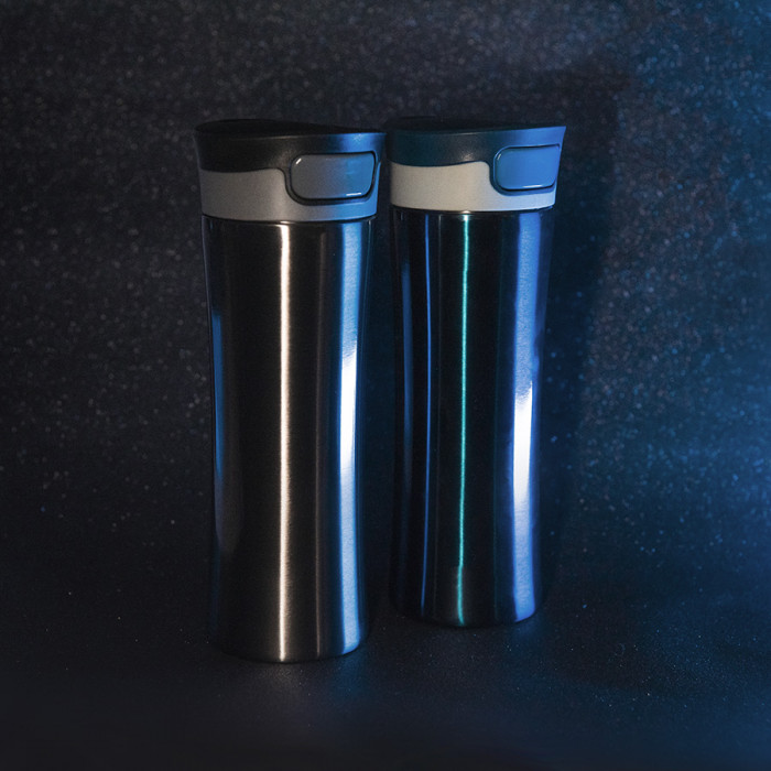 Термокружка дорожная  вакуумная DISCOVER, 450 мл, серый,  пластик, металл