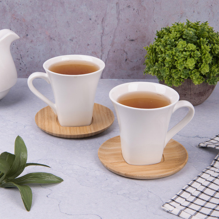 Чайные пары  "Натали" 2 штуки в упаковке, 19,5х19х9см, 200мл, фарфор, бамбук