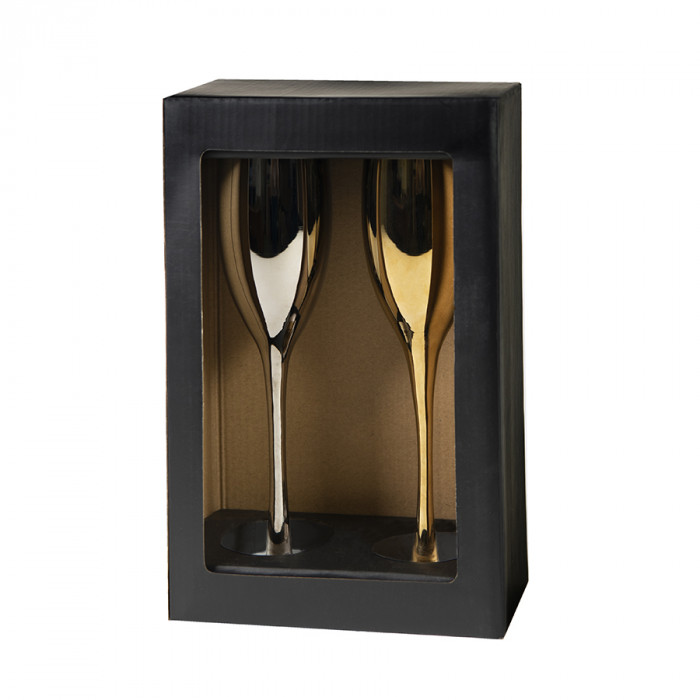 Бокалы для шампанского MOON&SUN (2шт), золотой и серебяный, 26,5х25,3х9,5см, стекло