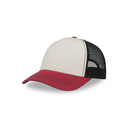 Бейсболка "RAPPER CANVAS-S", 5 клиньев, белый/бордовый/чёрный, пласт.заст., 100% полиэстер, 270 г/м2