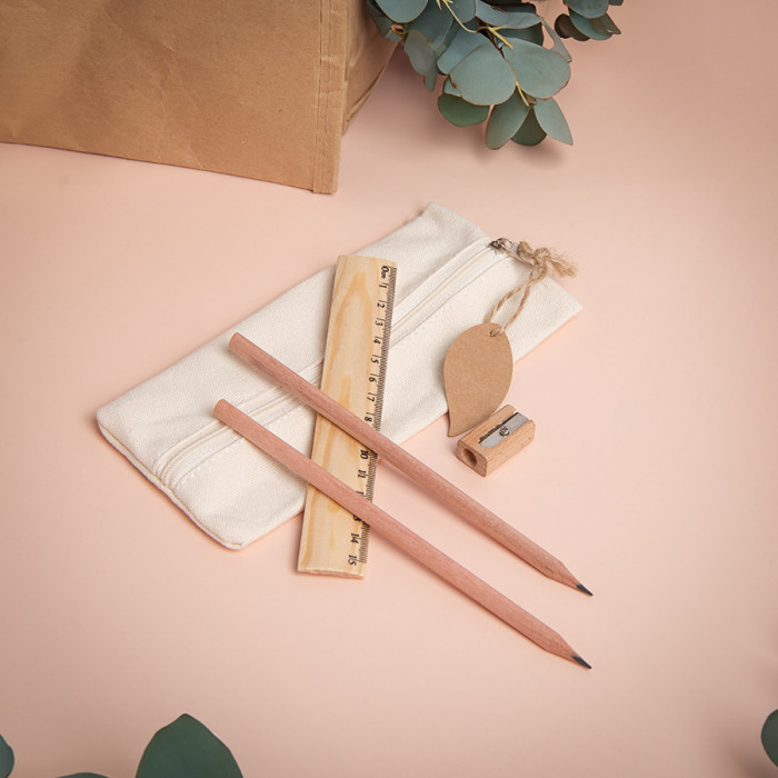 SUIT: пенал-косметичка, 2 чернографитных карандаша, точилка, линейка, бежевый