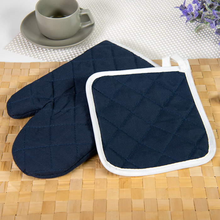 Комплект: прихватка и рукавица LESTON, темно-синий, полиэстер, хлопок