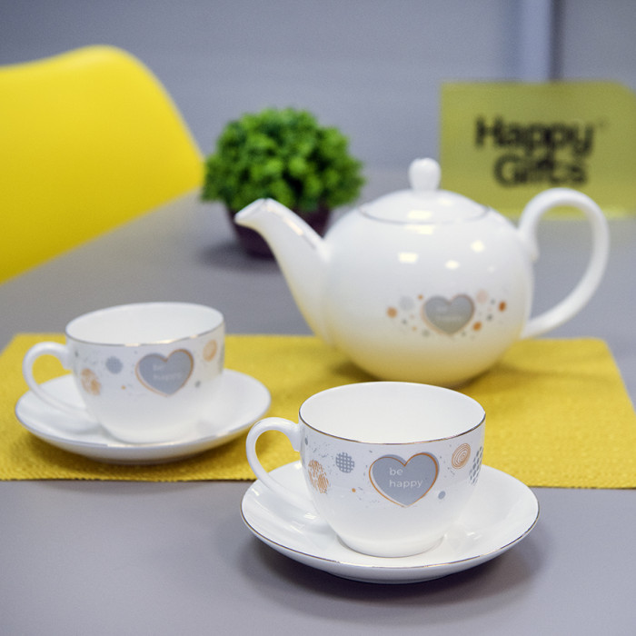 Чайник и две чайных пары GOLD в упаковке, 250мл и 1200мл, костяной фарфор