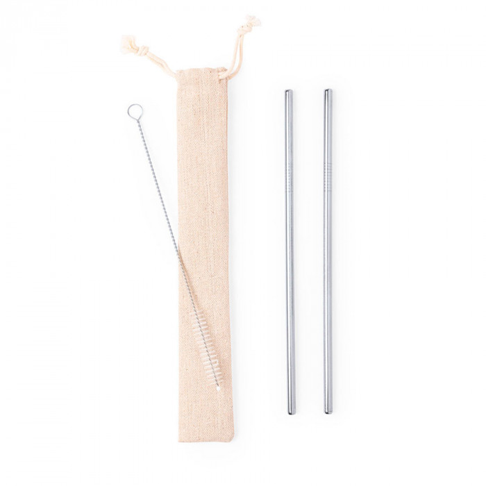 Коктейльные трубочки (2 шт.) с ершиком в чехле KALUX, 3,5х24,5см, нержавеющая сталь, хлопок