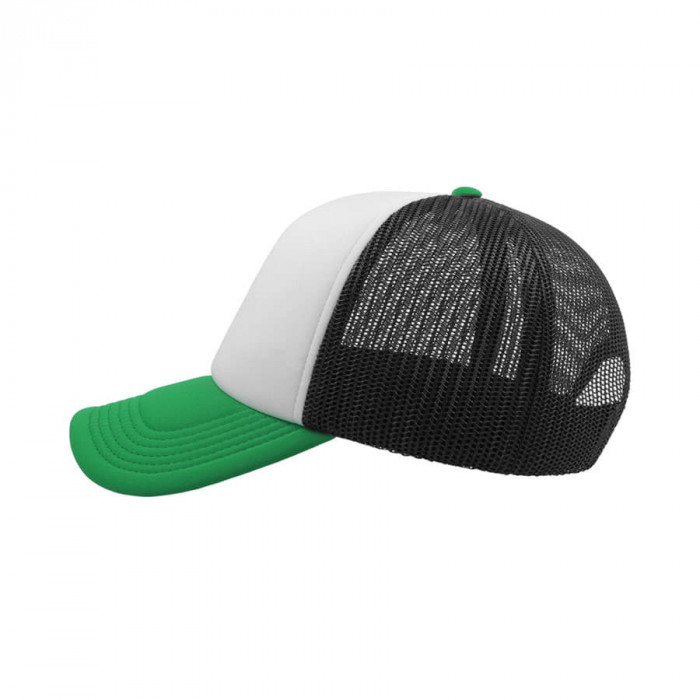 Бейсболка "RAPPER", 5 клиньев, пластиковая застежка, белый с зеленым,100% п/э,плотность 80 г/м2