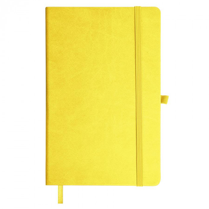Бизнес-блокнот "Justy", 130*210 мм, желтый, твердая обложка,  резинка 7 мм, блок-линейка
