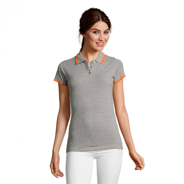Поло "Pasadena Women", серый-меланж, оранжевый_L, 100% х/б, 200г/м2