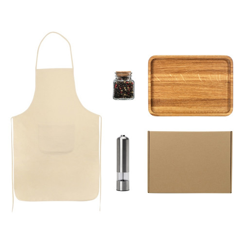 Подарочный набор для кухни с фартуком, подносом, мельницей и специями