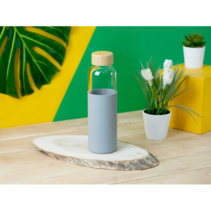 Бутылка для воды стеклянная Refine, в чехле, 550 мл, серый