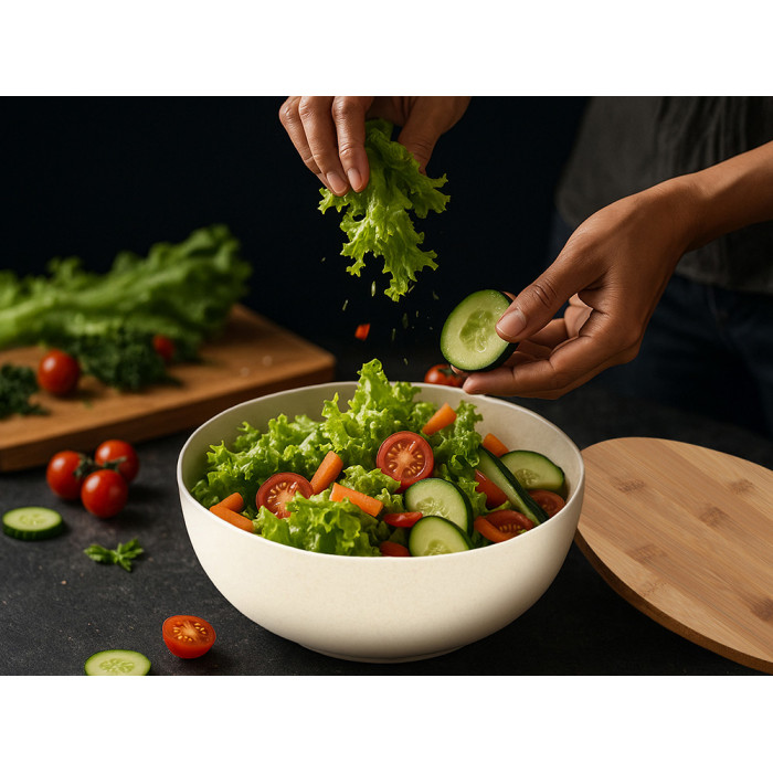 Салатник Bowl с бамбуковой крышкой, бежевый