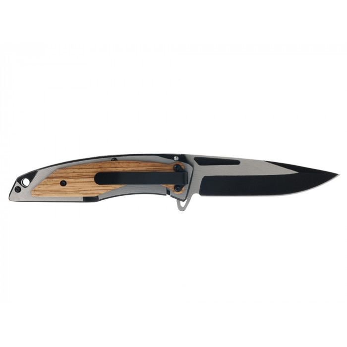 Нож складной Stinger, 120 мм, (черный/серебристый), материал рукояти: нержавеющая сталь/дерево