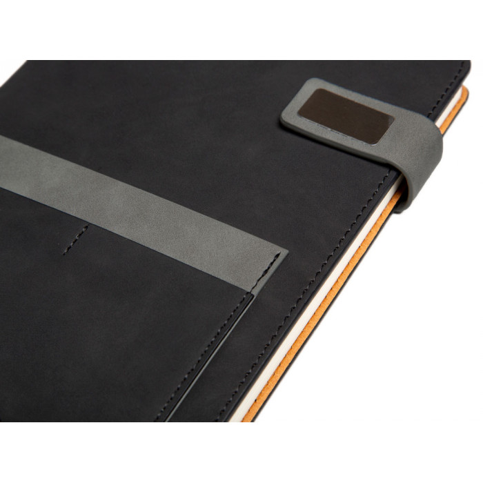 Бизнес блокнот А5 Freya с клапаном и карманом для визиток, твердая обложка, 128 листов, черный и свет