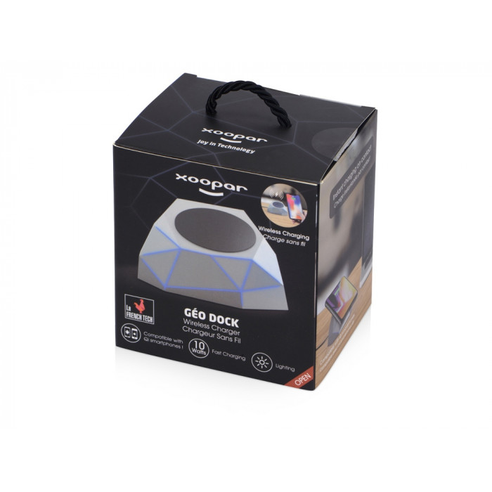 Док-станция Geo Dock с быстрой беспроводной зарядкой, серебристый с синей подсветкой. XOOPAR