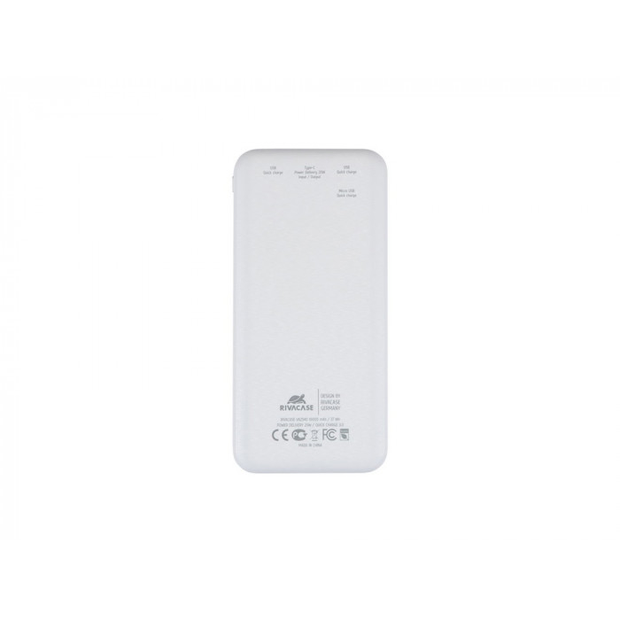 RIVACASE VA2540 (10 000mAh), QC/PD 20W внешний аккумулятор с дисплеем, белый 12/48