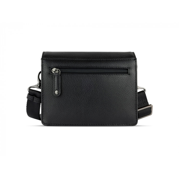 Сумка через плечо женская BUGATTI Elsa, чёрная, воловья кожа/полиэстер, 18,5х8,5х14,5 см