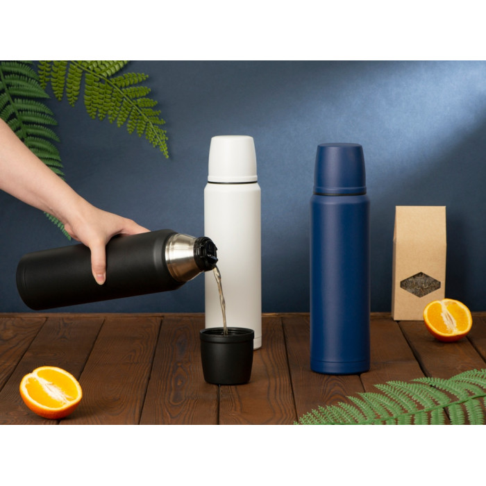 Термос с чашей и двойными медными стенками Stern, 1 л, черный