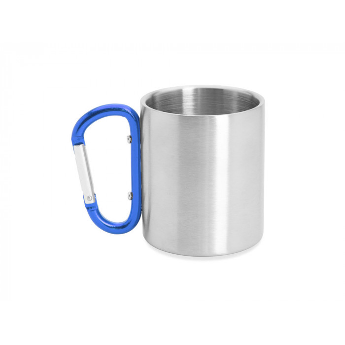 Кружка GUAYA с ручкой карабином, 230 мл, серебристый/королевский синий
