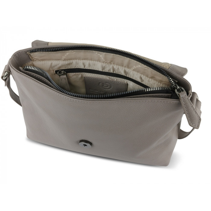 Сумка наплечная женская BUGATTI Bella, бежевая, воловья кожа/полиэстер, 25х8х20 см