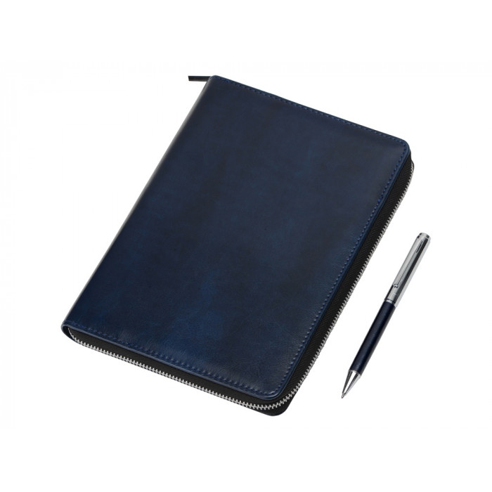 Бизнес-блокнот на молнии А5 Fabrizio с RFID защитой и ручкой, синий