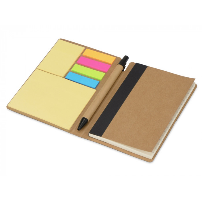 Блокнот А6 Write and stick с ручкой и набором стикеров, черный