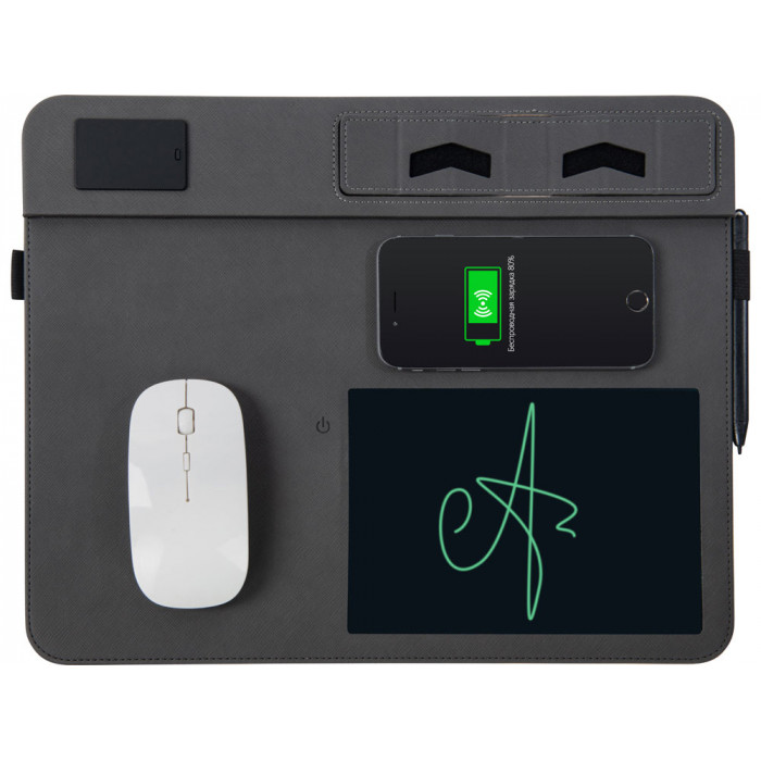 Многофункциональный коврик для мыши Multi Pad с беспроводной зарядкой и LCD экраном, 10 Вт, черный