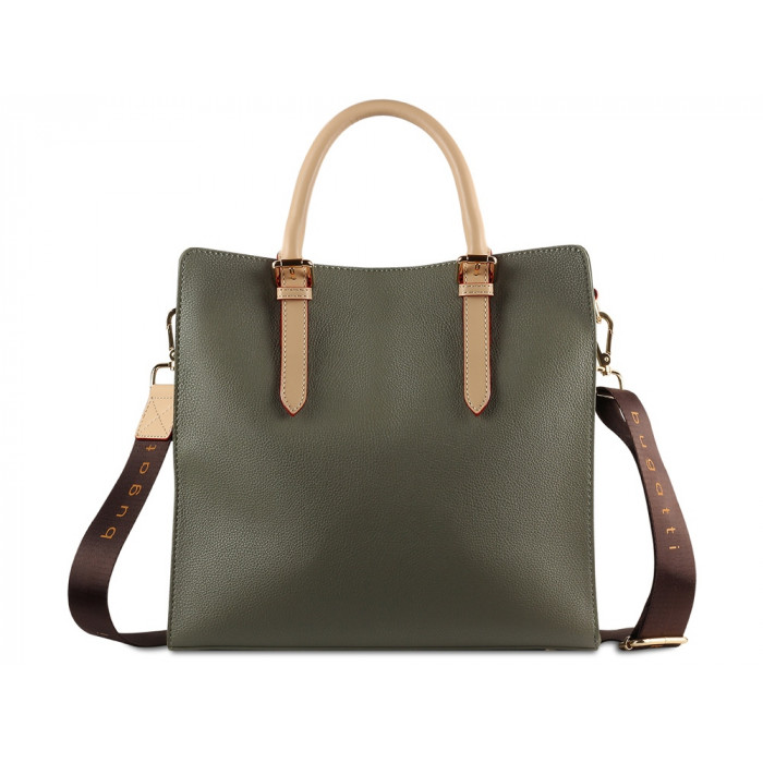 Сумка-портфель женская BUGATTI Ella, оливковая, полиуретан, 30х11,5х28 см